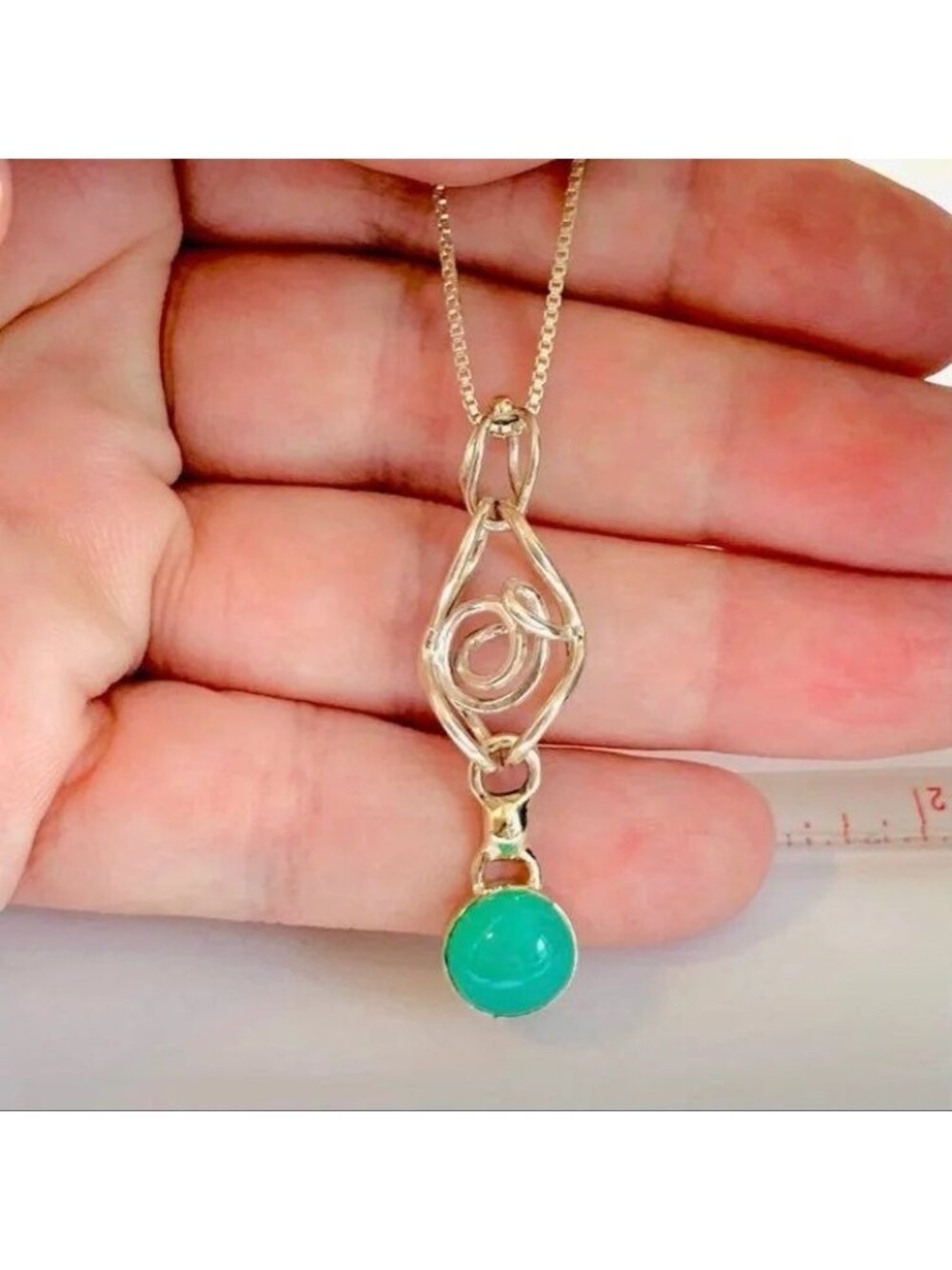 Hand Made Sterling Silver 925 Chrysoberyl Lavalier Scroll Design Pendant & 17" C